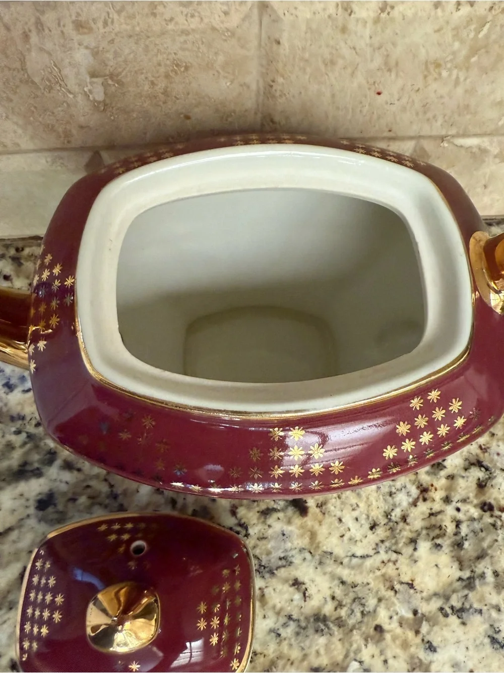 Burgundy Porcelain Teapot with Gold Accents